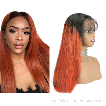 Wholesale Price 12A Virgin Brazilian Human Hair Orange 1b/350 Ombre Color 13x4 Transparent HD Lace Front Wigs for Black Women